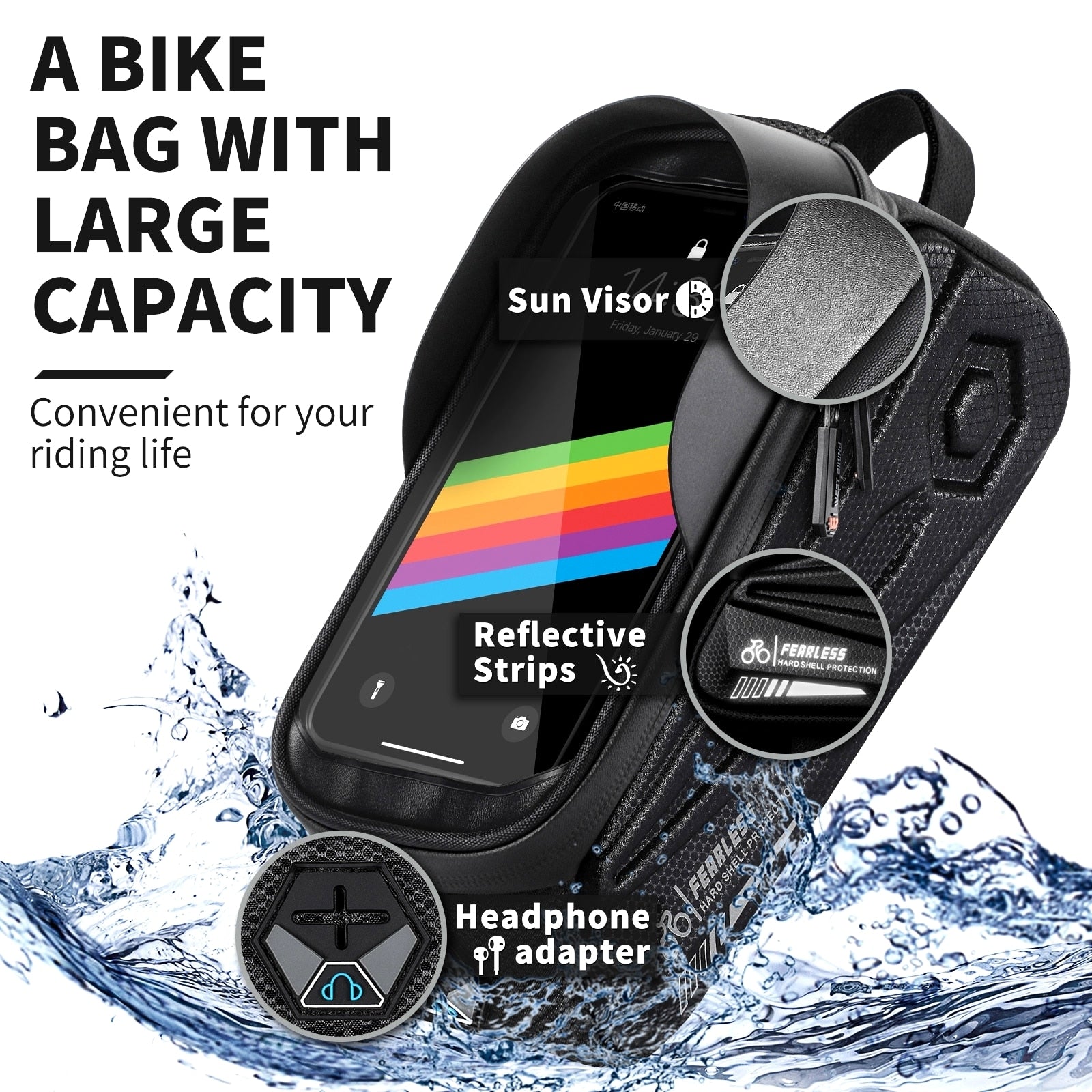 Reflective Bicycle Bag Sensitive Touch Screen 7.0 Inch Cycling Phone Bag Waterproof MTB Road Bike Tube Frame Bags