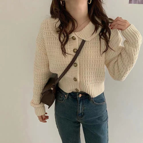 Load image into Gallery viewer, Cute Peter Pan Collar Women Cardigan Sweater Loose Knitted Long Sleeve Korean Chic Jumper Coat Loose Button Up Jackets
