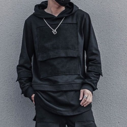 Load image into Gallery viewer, Harajuku Hoodie for Men Patchwork Design Black Sweatshirt Slim Autumn Dark Cotton Pullover Streetwear Men Clothing
