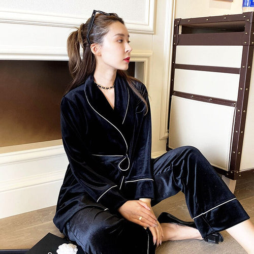 Load image into Gallery viewer, Women&#39;s Pajamas Cool Fashion Velvet Sleepwear Leisure Female Homewear Casual Home Suit Pyjamas Pour Femme Outer Wear
