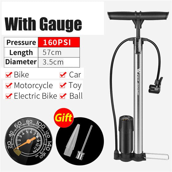 160PSI Bike Floor Pump High Pressure Gauge Air Inflator Cycling Accessories Presta Schrader MTB Road Bicycle Pump
