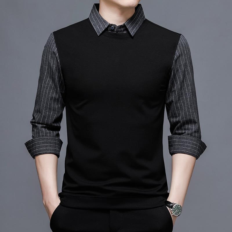 Top Grade Two New Fashion Brand Slim Fit Black Striped Shirt For Men Fasion Long Sleeve Korean College Casual Mans Clothes