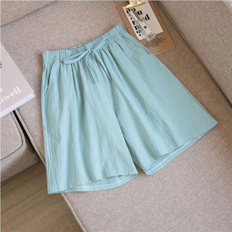 Women shorts Summer Casual Solid Cotton Linen shorts high waist loose shorts for girls Soft Cool female shorts M-3XL
