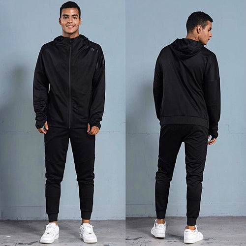 Load image into Gallery viewer, Autumn Winter Hooded Jacket Mens Sports Suit Gym Fitness Running Pants Youth Zipper High Elasticity Hoodies Male Long Sleeve
