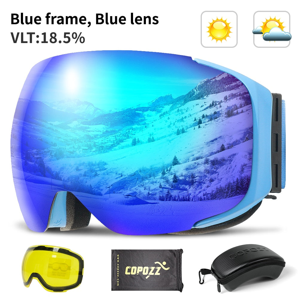 Magnetic Ski Goggles with 2s Quick-Change Lens and Case Set UV400 Protection Anti-Fog Snowboard Ski Glasses for Men Women