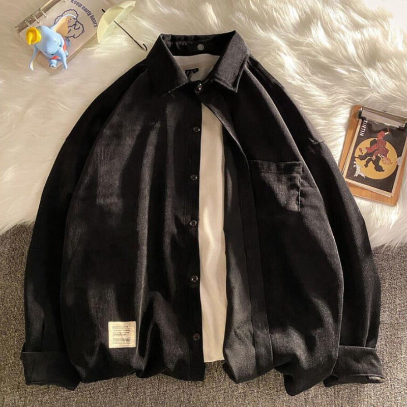 Vintage Corduroy Women Shirt Loose Long Sleeve Fall Button Up Shirt Japan Harajuku Designed New  Casual Female Thin Top