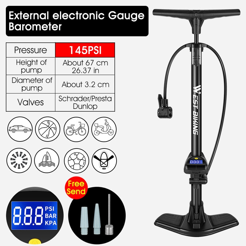 Bike Floor Pump With Accurate Electronic Barometer Gauge Cycling Accessories Presta Schrader MTB Road Bicycle Pump