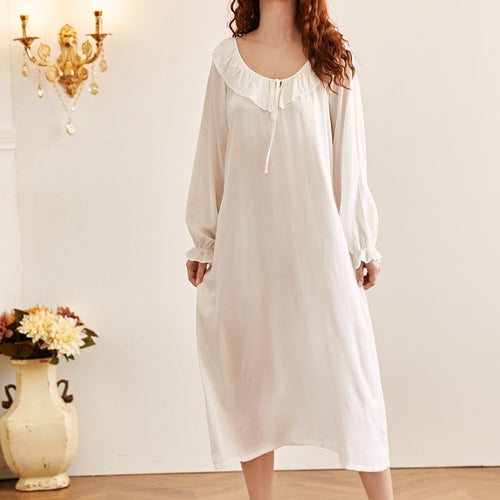 Load image into Gallery viewer, Women&#39;s Pajamas Cotton Nightdress Palace Princess Dress Sleepwear White Casual Loose Long Dress Outer Wear Homewear
