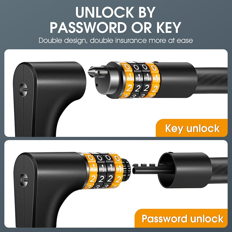 Bike Cable Lock Password Keys Combination Anti Theft Lock MTB Road Bicycle Electric Scooter Motorcycle Cycling Lock
