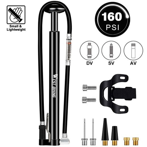 Load image into Gallery viewer, 160PSI Bicycle Pump With Long Hose Gauge Cycling Air Inflator Schrader Presta Valve MTB Road Bike Tire Alloy Pump
