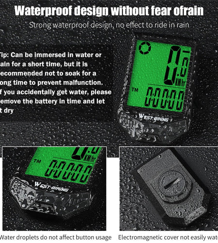 Waterproof Wireless Bicycle Computer MTB Road Bike Stopwatch Speedometer Large Digital Backlight Cycling Odometer