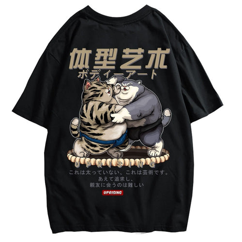 Load image into Gallery viewer, Men&#39;s fashion old man printing men&#39;s t-shirt short-sleeved T-shirt casual high street T-shirt street clothing fat cat sumo
