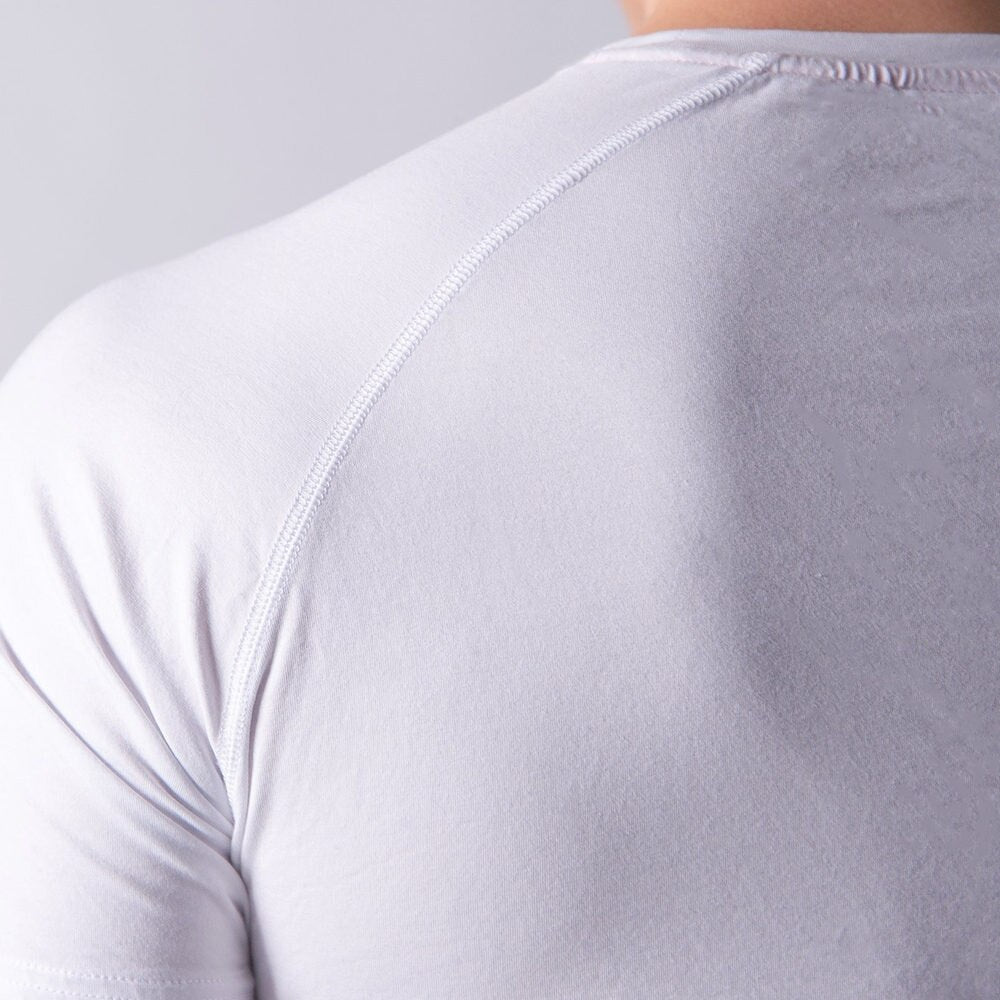 White Casual Short Sleeve T-shirt Men Gym Fitness Cotton Shirt Male Bodybuilding Workout Skinny Tee Tops Summer Fashion Clothing