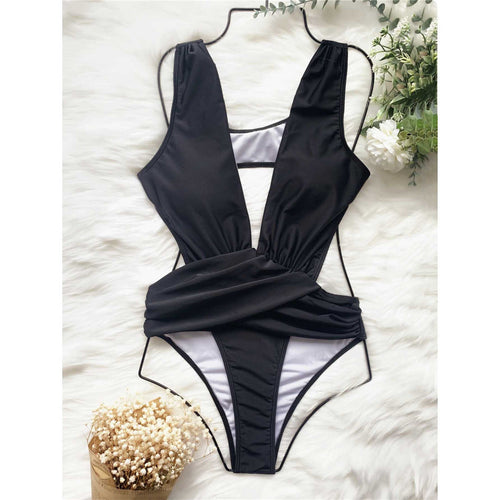 Load image into Gallery viewer, Sexy 3 Colors Deep V Neck Women Swimwear One Piece Swimsuit Female Padded Monokini Bather Bathing Suit Swim Lady V2926
