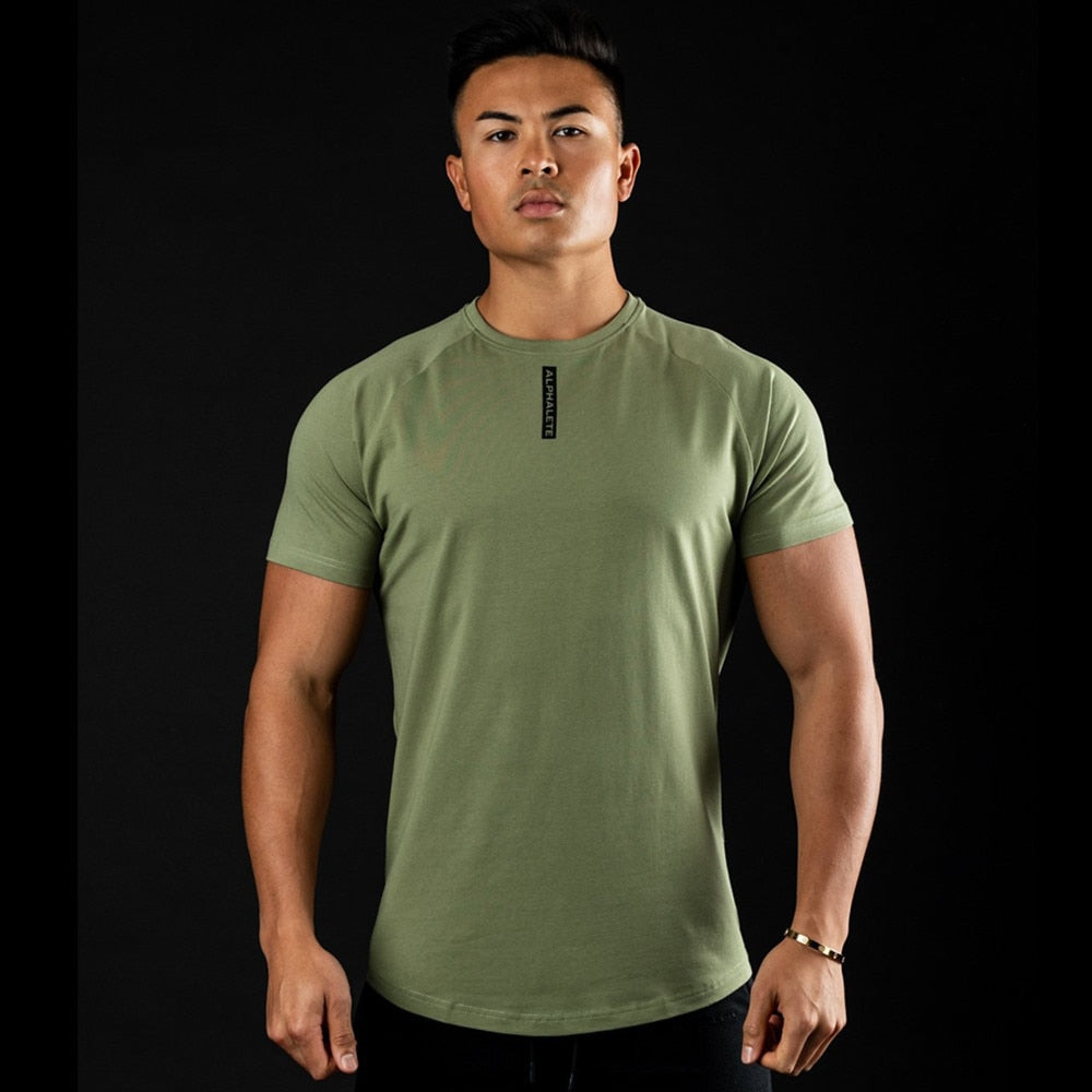 Summer Casual Print T-shirt Men Cotton Short Sleeve Shirt Male Gym Fitness Bodybuilding Sport Skinny Tee Tops Training Clothing