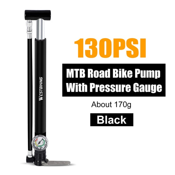 Alloy Bicycle Pump Hose Gauge Hand Foot Floor Bike Tire Pump 130PSI Cycling Air Inflator Presta Schrader Valve Pump