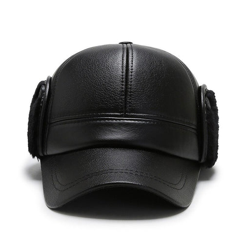 Load image into Gallery viewer, Warm Winter Bomber Hat PU Leather Black Baseball Cap for Men Velvet Thick Men&#39;s Cap Earflaps Gorras Hombre Snapback
