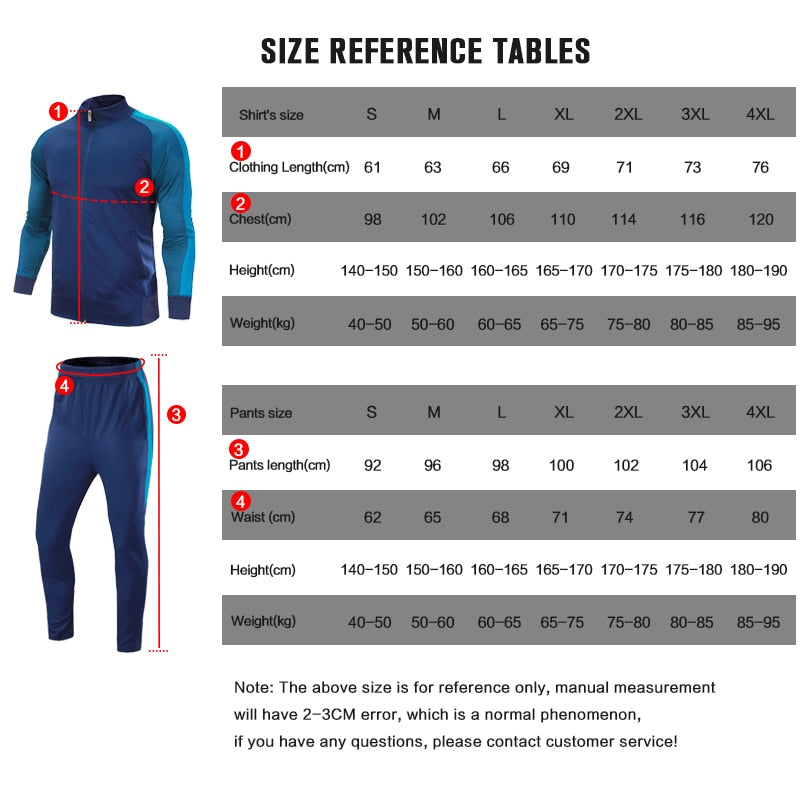 2Pcs Set Men's Soccer Sportswear Tracksuit Jacket Football Training Suit Autumn Winter Spring Long Sleeve Zipper Top and Pants