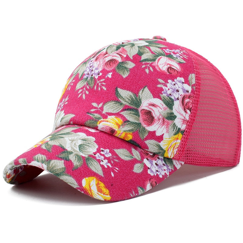 Summer women floral print Baseball Caps  Breathable Mesh sun hat  fashion Snapback Hats Cap Female