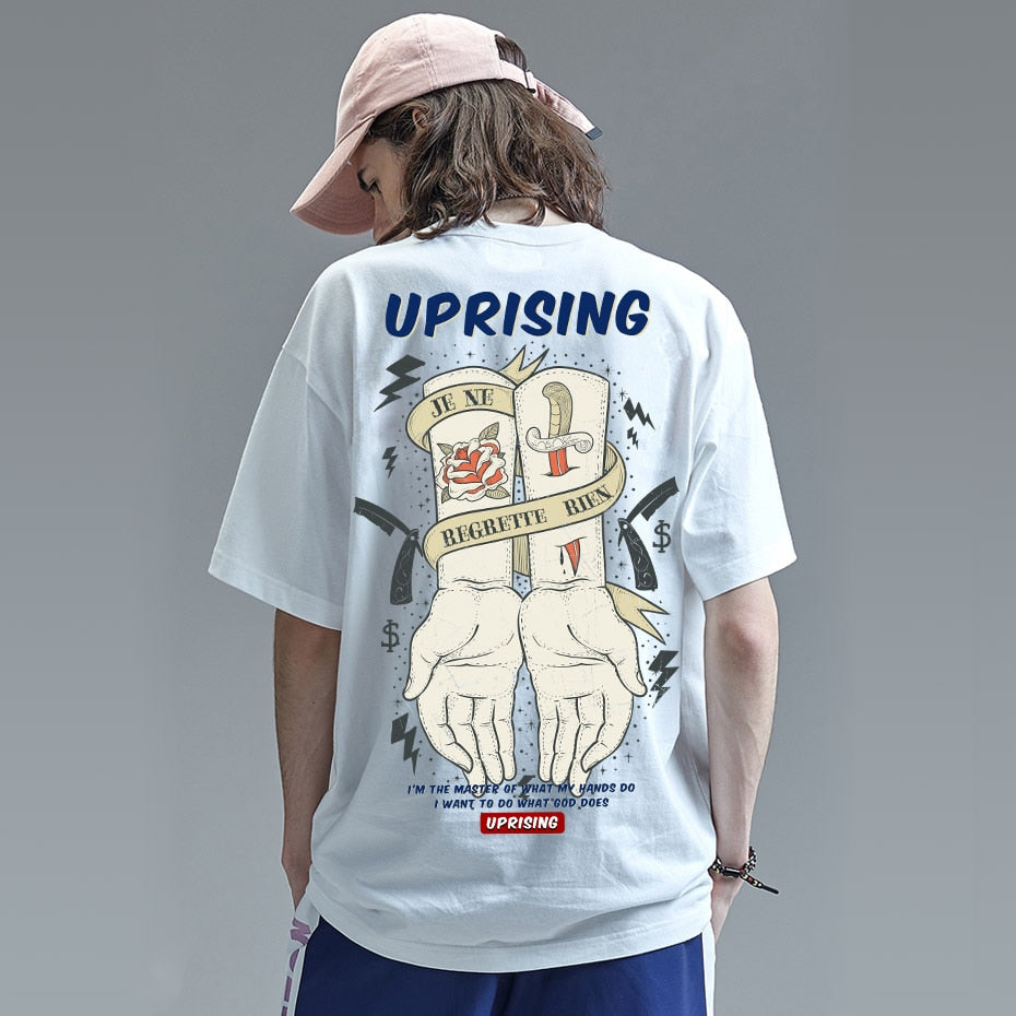 Hip Hop Hands Printed Short Sleeve T Shirts 2022 New Spring Summer Casual Cotton Tops Tees Mens Streetwear Tshirts