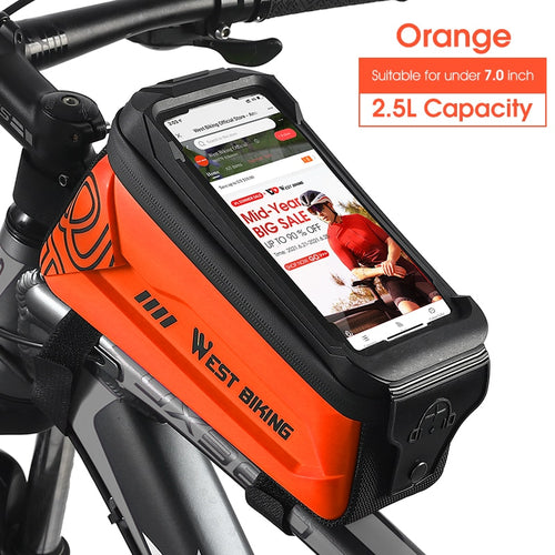 Load image into Gallery viewer, Bicycle Bag 6.0-7.2 Inch Phone Bag Waterproof Front Frame Cycling Bag Sensitive Touch Screen MTB Road Bike Bag
