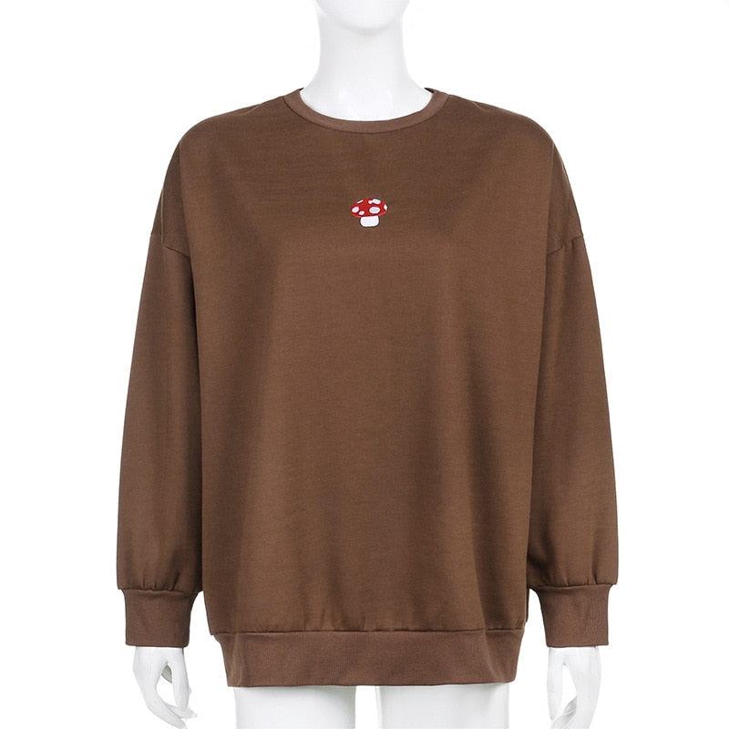 Brown Casual Hoodies Fashion O Neck Print Sweatshirt Spring Autumn Pullover Long Sleeve Sweat Shirt Korean Streetwear New