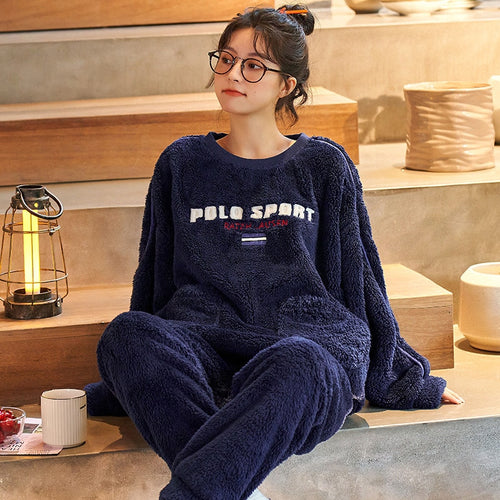 Load image into Gallery viewer, High Quality Women&#39;s Pajamas Set Cute Flannel Sleepwear Casual Homewear Men Couple Thick and Warm Winter Pyjamas Femme
