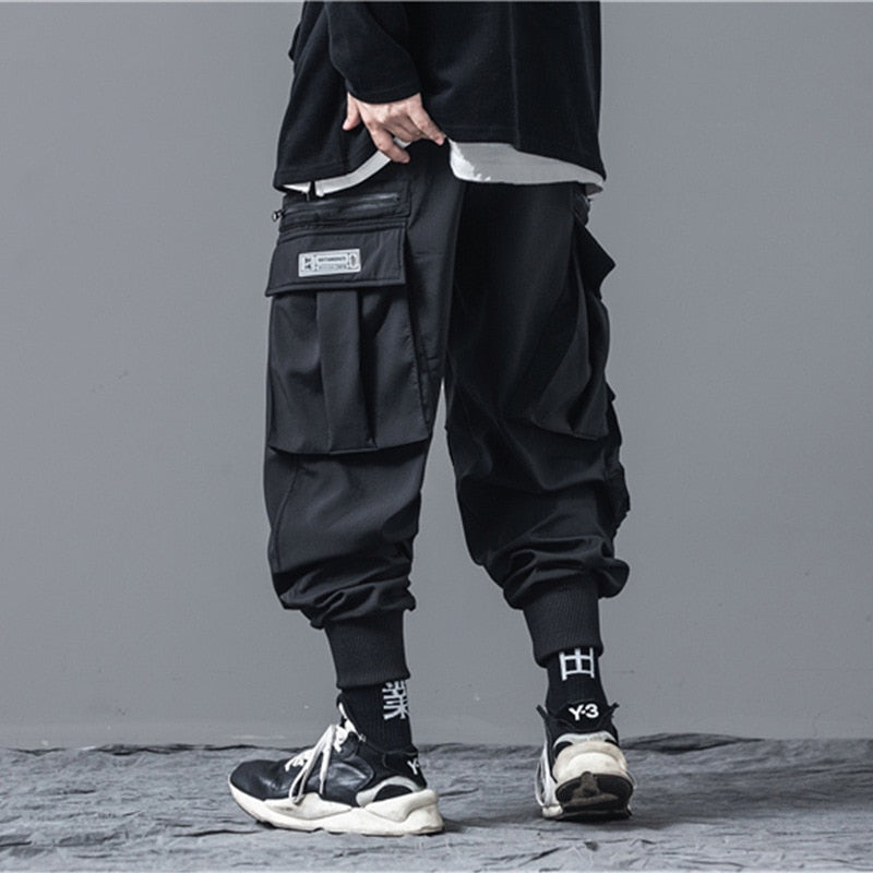 Winter Fleece Harem Pants Men Streetwear Joggers High Street Pockets Male Streetwear Black Harajuku WB029