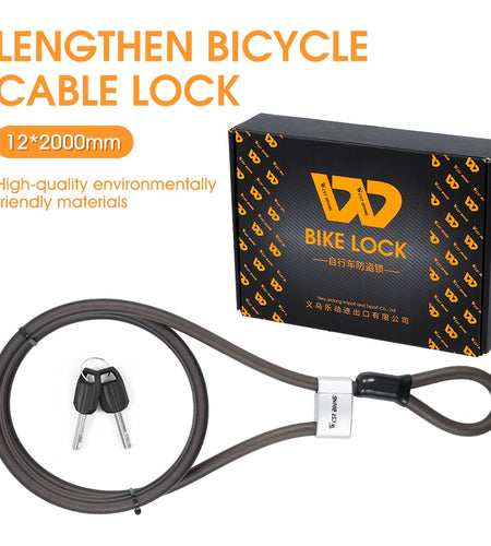 2M Lengthen Bike Lock Anti Theft Security MTB Road Bicycle Cable Lock Electric Bike Motorcycle Cycling Accessories