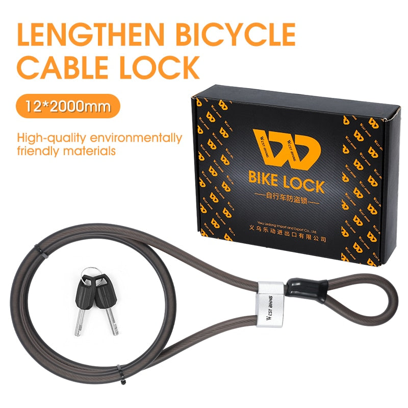 2M Lengthen Bike Lock Anti Theft Security MTB Road Bicycle Cable Lock Electric Bike Motorcycle Cycling Accessories