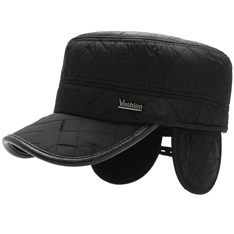 High Quality Men's Baseball Cap With Ear Flaps Winter Hat Flat Top Snapback Hats Bone Trucker Caps