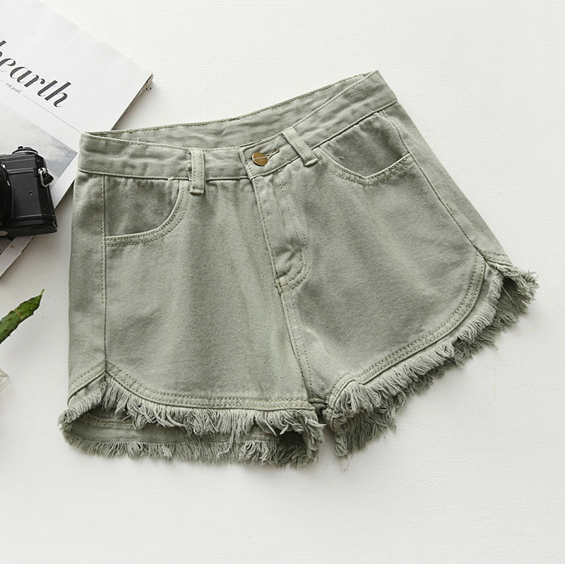 Sexy Tassel Women Denim Shorts Fashion Summer Slim Korean Chic Girl Ankle-Length Pants Black Jeans Washed Street Wear