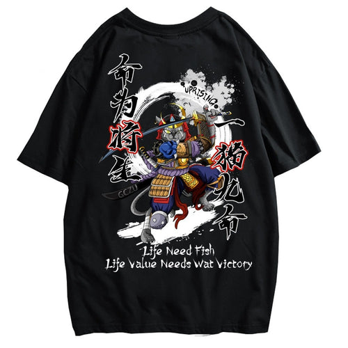 Load image into Gallery viewer, Samurai T-shirt Samurai knife printing short-sleeved tide brand hip-hop personality tee
