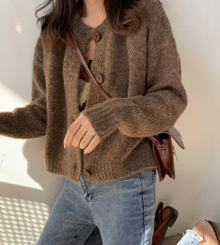 Loose Women Cardigan Sweater Casual O Neck Loose Knitted Jacket Long Sleeve Korean Fall Button Up Female Short Sweater Coat