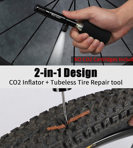 2 in 1 Mini Bike Pump CO2 Inflator Bicycle Tubeless Tire Repair Tool Presta & Schrader Valve MTB Cycling Air Pump