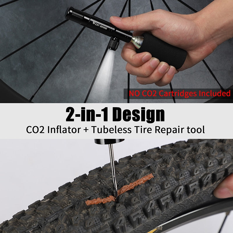 2 in 1 Mini Bike Pump CO2 Inflator Bicycle Tubeless Tire Repair Tool Presta & Schrader Valve MTB Cycling Air Pump