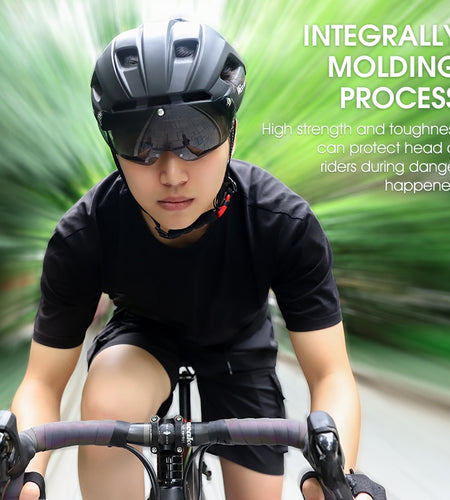 Bicycle Helmet Goggles Lens Warning Taillight EPS Breathable Cycling Helmet Men Women Aero MTB Road Bike Helmet