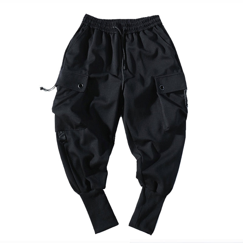 Men Hip Hop Harem Pants Streetwear Elastic Waist Trousers Joggers Multi-pocket Black Sweatpants Men's Clothing WB528