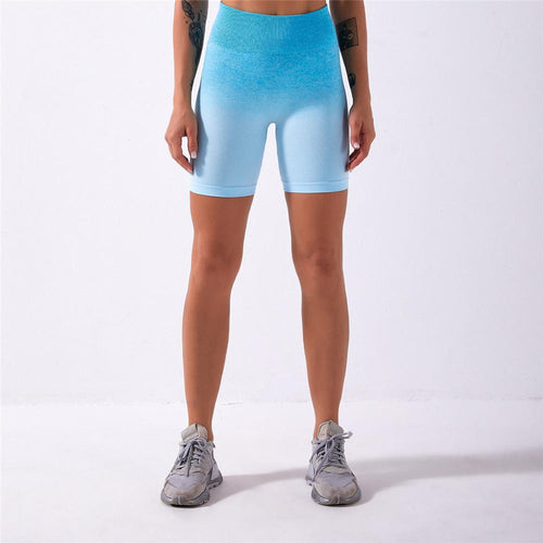 Load image into Gallery viewer, Ombre High Waist Sport Shorts Women Sport Workout GYM Running Yoga Shorts Push Up Hip Super Stretchy Fitness Shorts A014S
