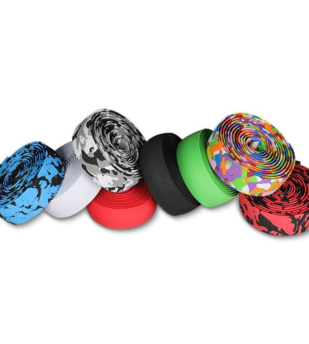 2pcs Bicycle Handlebar Tape Camouflage Anti-Slip Damping Cycling Road Bike Handle Belt Wraps with Bar End Plugs