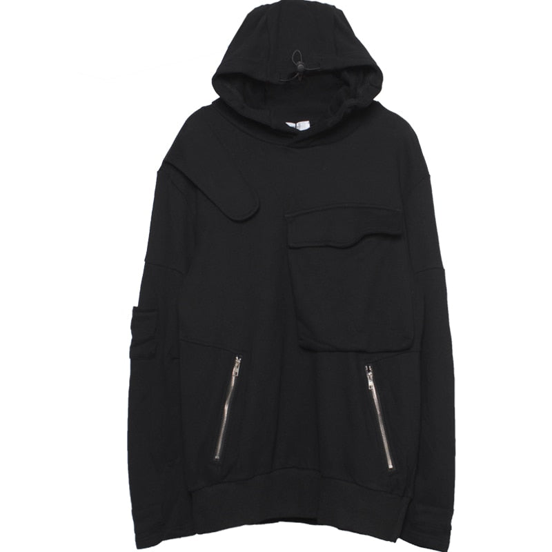 Winter Techwear Harajuku Hoodie and Sweatshirt Men Pocket Design Cotton Thick Fleece Pullover Hip Hop Streetwear Tops WB312