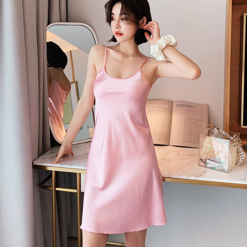 Load image into Gallery viewer, Women&#39;s Sleepwear Sling Dress High Quality Sexy Silk Like Nightwear Home Wear Clothes Fashion Inside Silk Nightdress
