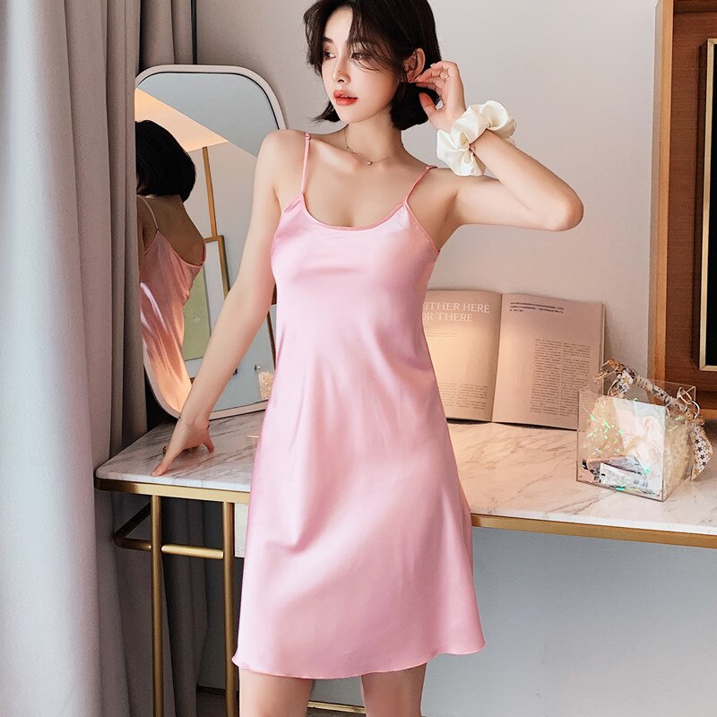 Women's Sleepwear Sling Dress High Quality Sexy Silk Like Nightwear Home Wear Clothes Fashion Inside Silk Nightdress