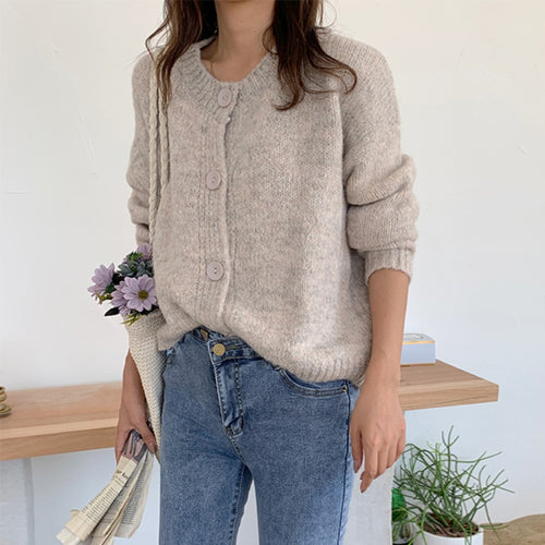 Load image into Gallery viewer, Loose Women Cardigan Sweater Casual O Neck Loose Knitted Jacket Long Sleeve Korean Fall Button Up Female Short Sweater Coat
