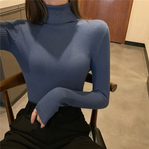 Load image into Gallery viewer, Turtleneck Sweaters Autumn Women Knitted Pullovers Elastic Jumper Soft Long Sleeve Korean Slim Ladies Basic Top New
