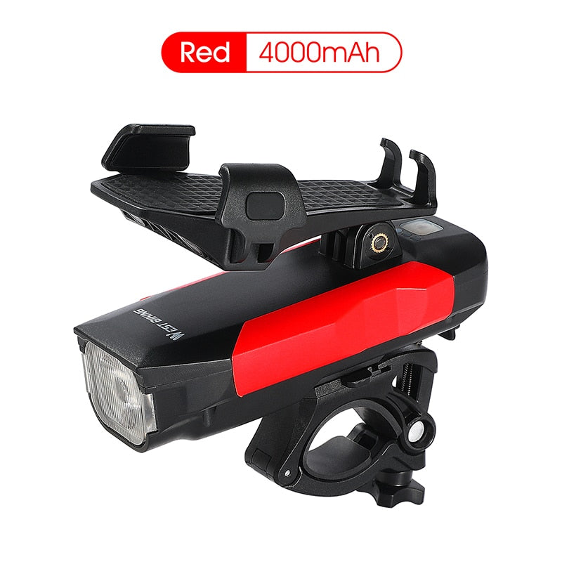 Multifunctional Bike Light Phone Holder Bicycle Horn Bell Power Bank USB Rechargeable LED Lamp Cycling Accessories