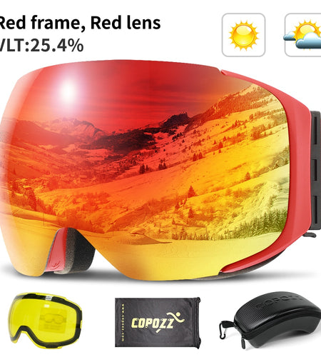 Magnetic Ski Goggles with 2s Quick-Change Lens and Case Set UV400 Protection Anti-Fog Snowboard Ski Glasses for Men Women