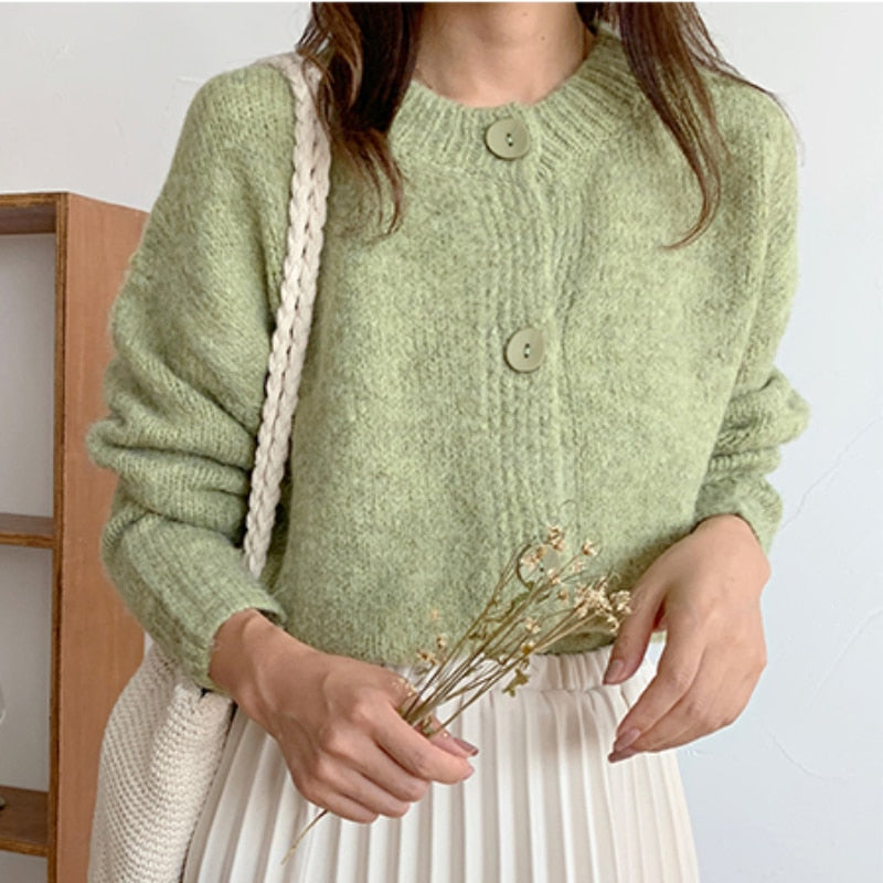 Loose Women Cardigan Sweater Casual O Neck Loose Knitted Jacket Long Sleeve Korean Fall Button Up Female Short Sweater Coat