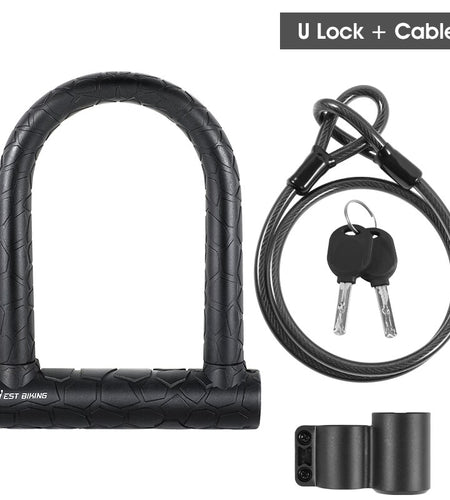 Anti-Theft Secure Bike Lock Steel MTB Road Bicycle Cable U Lock With 2 Keys Motorcycle Scooter Cycling Accessories
