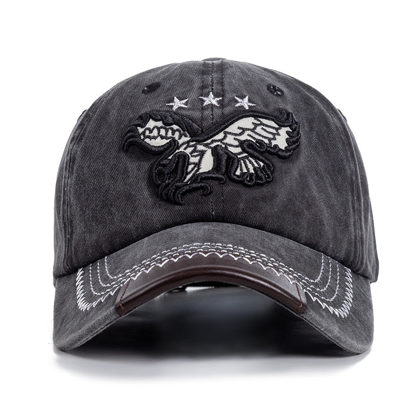 Unisex Washed Cotton Retro Cap 3D Eagle Embroidery Baseball Cap Men And Women Summer Hats